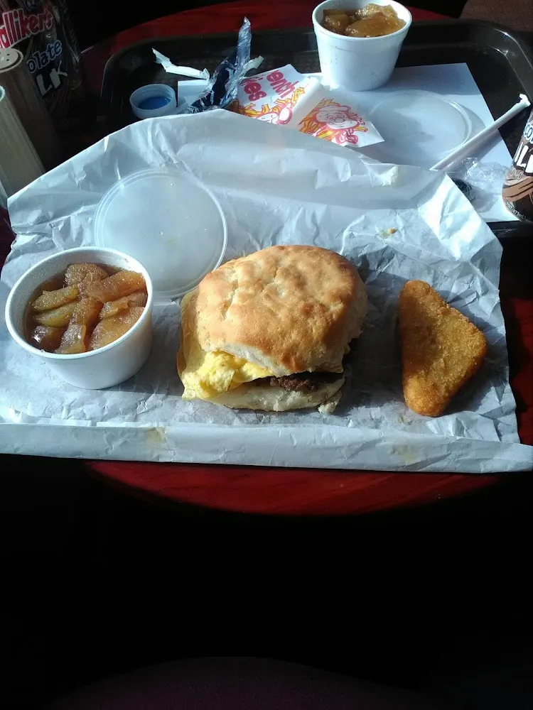 Sausage Egg and Cheese Biscuit with a Hash Brown and Apples